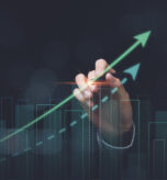 Businessman showing business growth and success graph ,concept of progress in development , financial efficiency and investment ,business strategy for goals ,future industry growth opportunities